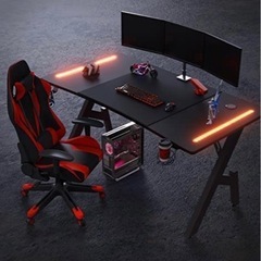 【新品未開封梱包のまま！！】HLonone ゲーミングデスク パソコンデスク LEDゲームデスク ゲーマーに向け 幅 120 cm×奥行60cm 耐荷重100kg A字フレーム 組立簡単 レッドの画像