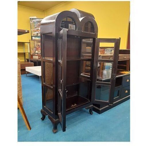 【アジアン 輸入家具 コレクションケース マホガニー材 アンティーク調】幅60cm 無垢材 バリ家具 オリエンタル エスニック キャビネット ショーケース 収納棚 札幌 本郷通店