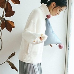 新品未使用　jemiremi　ドロップショルダーハイネックニット　ホワイトの画像
