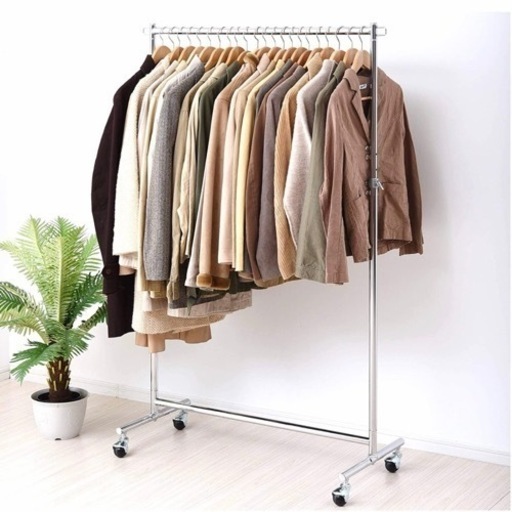 美品 山善 ハンガーラック シングル クロム 球形キャスター付き 高さ調整可能 頑丈 サイドフック 耐荷重85kg 組立品 正規品 洋服掛け