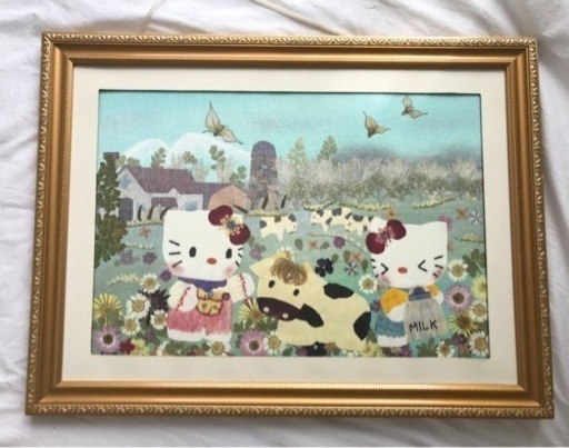 押し花アート　額入り　ハローキティー