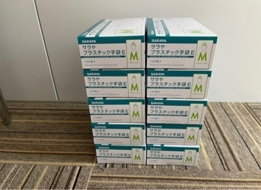 サラヤ　プラスチック手袋E 粉なし 100枚入 M 10箱セット