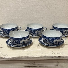 アンティーク　卵殻手のカップ&ソーサー　5客セット