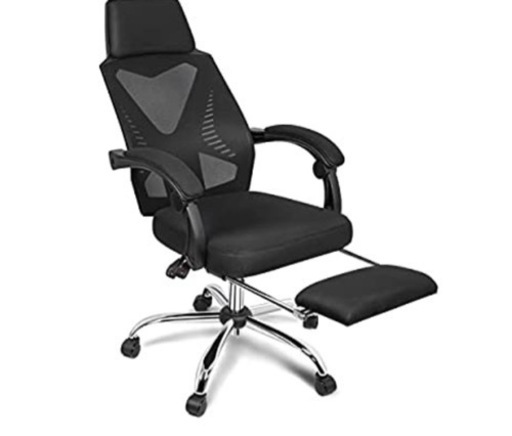 【新品未開封梱包のまま！！】オフィスチェア Hanmir デスクチェア 事務椅子 ヤマダモール価格18153無段階昇降 パソコンチェア 移動静音ワークチェア 360度回転 座面昇降 リクライニングチェア 通気性 勉強/在宅勤務/テレワーク/仮眠用 キャスター/フットレスト付き ブラック 人間工学椅子