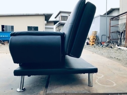 ①2867番　美品　合皮　ソファベットブラック　