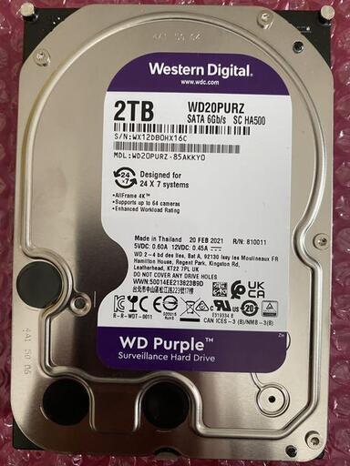 【稼働時間8時間】　WD 2TB HDD Purple 