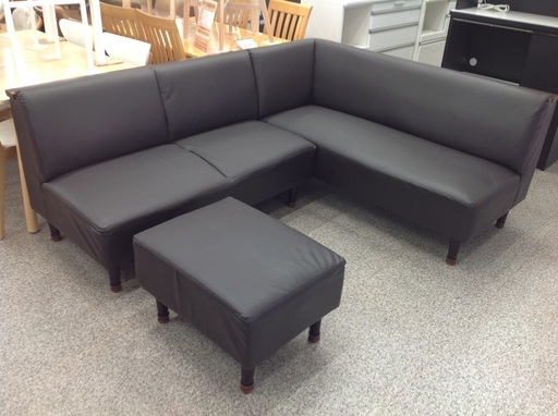 ニトリ ダークブラウン レザー(合皮) コンセント付き L字型ソファー 【9650043】