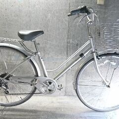 自転車中古 COCOILU 外装6段変速 オートライト カゴリアキャリア付き 鍵新品 タイヤ27インチ カラーシルバー 