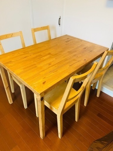 【引越特売】IKEA無垢パインﾀﾞｲﾆﾝｸｾｯﾄ 5点