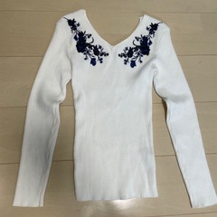 花柄　刺繍　vネック