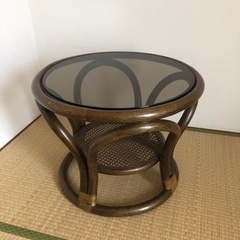テーブル　ガラス　円卓　藤　