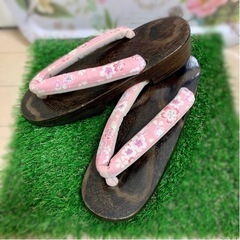 【ほぼ未使用】ピンク 桜模様 下駄