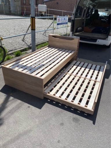 スライド収納２段ベッド　シングル　木製