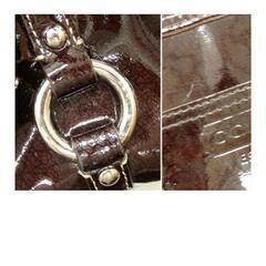 COACHエナメルトート、ブラウンの画像