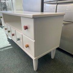 【リサイクルショップ八光　田上店】　ホワイトテレビボード　マカロン取っ手　32型まで対応の画像
