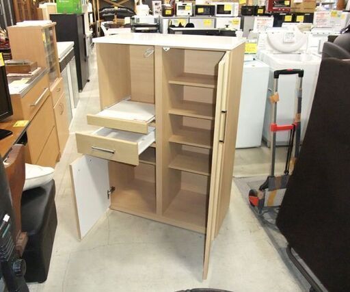 ミドルレンジボード ナチュラル系 幅80×高115cm 食器棚 収納 家具 キッチン 札幌市東区 新道東店