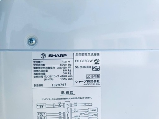 ✨2019年製✨87番 SHARP✨電気洗濯機✨ES-GE6C-W‼️