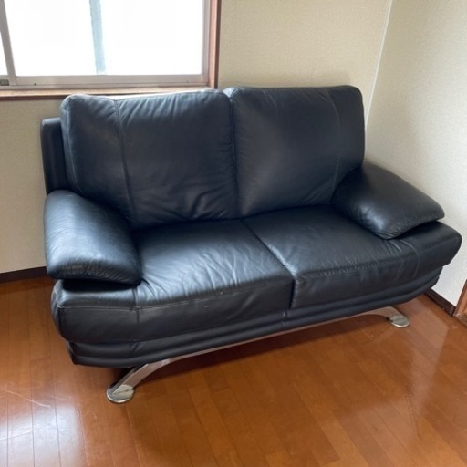 レザーソファ　ブラック　2人掛け