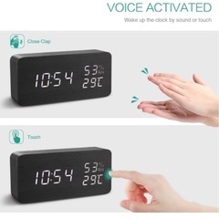 新品！目覚まし時計 大音量 デジタル 木製 置き時計  温度湿度計 木目調デジタル 置き時計 の画像