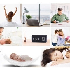 新品！目覚まし時計 大音量 デジタル 木製 置き時計  温度湿度計 木目調デジタル 置き時計 の画像