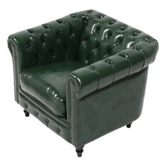希少 チェスターフィールド シングルソファ グリーンPUレザー VINCENT ヴィンセント アンティーク ヴィンテージ ルイ ドマーニ 名品 正規品の画像