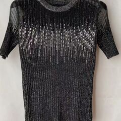 【配送・直接引渡OK】管理番号：A-176-1　 レディース　半袖　デコルテ メッシュ ラインストーン サマーセーターの画像
