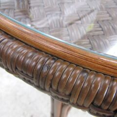kazama ラタンテーブル 籐の家具 ガラス天板付き 丸/ラウンドテーブル