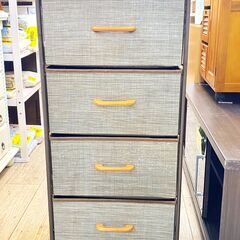 木製天板 ファブリックチェスト 収納 引き出し グレー×ブラウン 木目調 キャスター付★買取帝国 志木店の画像