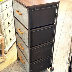 木製天板 ファブリックチェスト 収納 引き出し グレー×ブラウン 木目調 キャスター付★買取帝国 志木店の画像