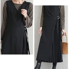 新品未使用ワンピース レディース ロング サイド プリーツ ワンピ ノースリーブ Vネックの画像