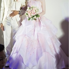 薄ピンクのプリンセスラインカラードレス　サイズM