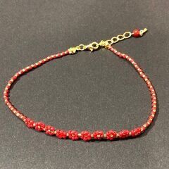 #限定特価1点物！送料無料・手作り　アンクレット　花柄RED