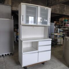 松田家具　白エナメル塗装　キッチンボード　食器棚『中古使用感あり』W1165　【リサイクルショップサルフ】の画像