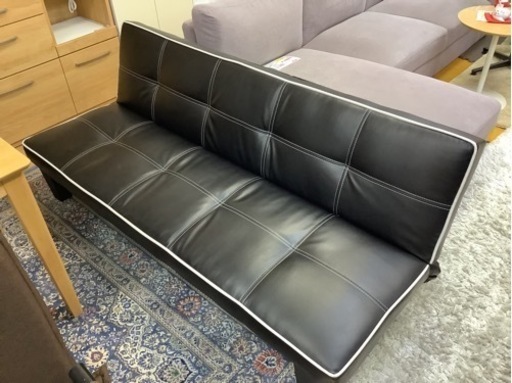 【リサイクルサービス八光　田上店　配達・設置OK】ブラック・ホワイト　3人掛けソファベッド