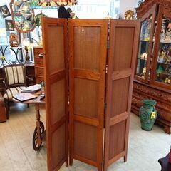 木製 3連 パーテーション 編み細工■横幅120×高さ160cm...