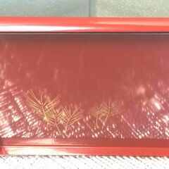 💥値下げ😍 富山漆器　天然木製 　金彩一　朱　角盆 あかね盆  　200円の画像