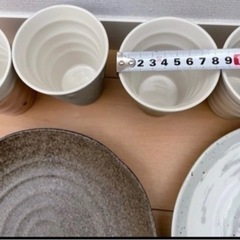 【未使用】大皿とコップ(陶器)のセットの画像