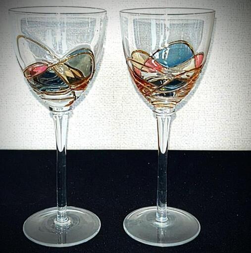 美品　ペアセット　デザインがお洒落で気品が漂うクリスタルワイングラス　クリスタルシャンパングラス2脚\n\n#ワイングラス\n　シャンパングラス\n