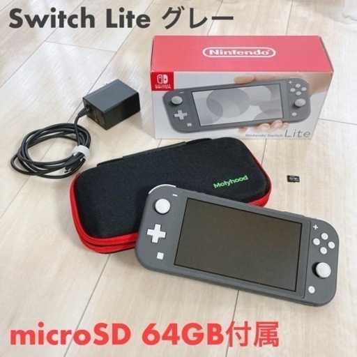 Nintendo Switch Lite本体グレー microSD 64GB＆携帯ポーチ付