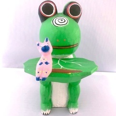 中古品　カエルとネコの置き物　アジアンテイスト