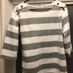 ワイドボーダー　トップス　チュニック　ボードネック　カット…