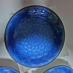 ⭐人気の哲三郎窯5点、未使用保管品、綺麗な濃い水色、照明の光が映てます👉プロフィールをお読み頂けたら有難いですの画像
