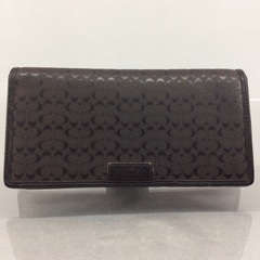 COACH コーチ ブラウンレザー ミニシグネチャー メンズ長財...