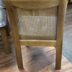 木製ラタンダイニングチェア 木製 ダイニングチェア 4脚 ブラウンレザー ラタン 籐 ゆったりサイズ 中古