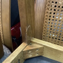 木製 ダイニングチェア 4脚 ブラウンレザー ラタン 籐 ゆったりサイズ 中古