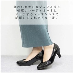 晴雨兼用レインパンプス ブラック　エナメル　23センチの画像