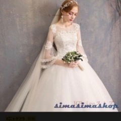 ウエディングドレス　Aライン 結婚式  ロングドレスホワイト 花...