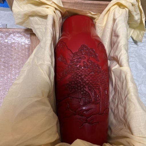 山水三面アンティーク花瓶　骨董品美品　花瓶 村上木彫堆朱　花瓶　伝統工芸品