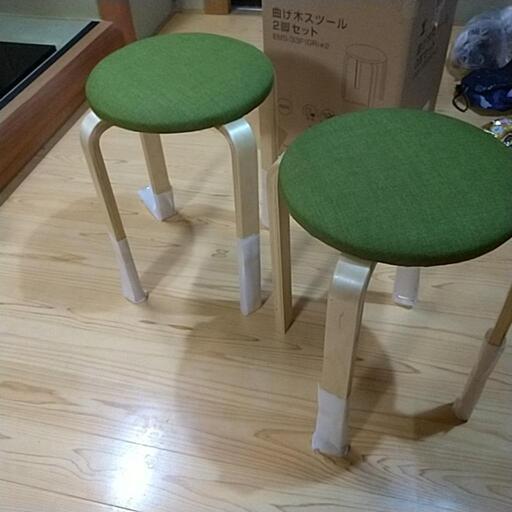新品未使用 2脚セット 布張り丸いす スツール