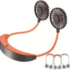 【新品・未使用】ハンズフリー 首掛け USB充電式扇風機（オレンジ）